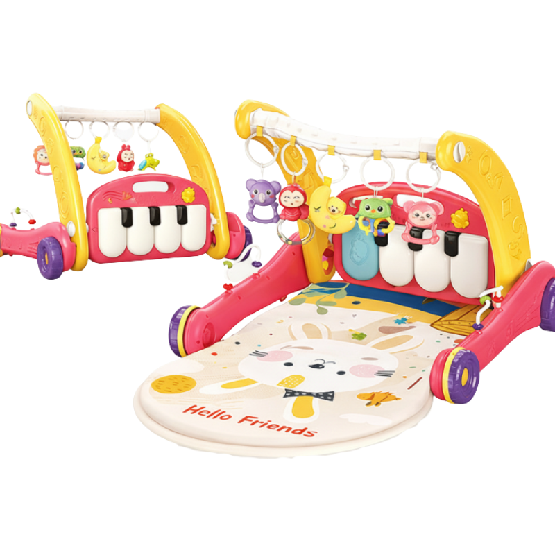 Step & Play – Interaktiv & Sicher – 3-in-1-Lauflernhilfe & Baby-Fitnessstudio Süßes Häschen – Rot | Pädagogisches Holzspielzeug von Mein Kleines Baby