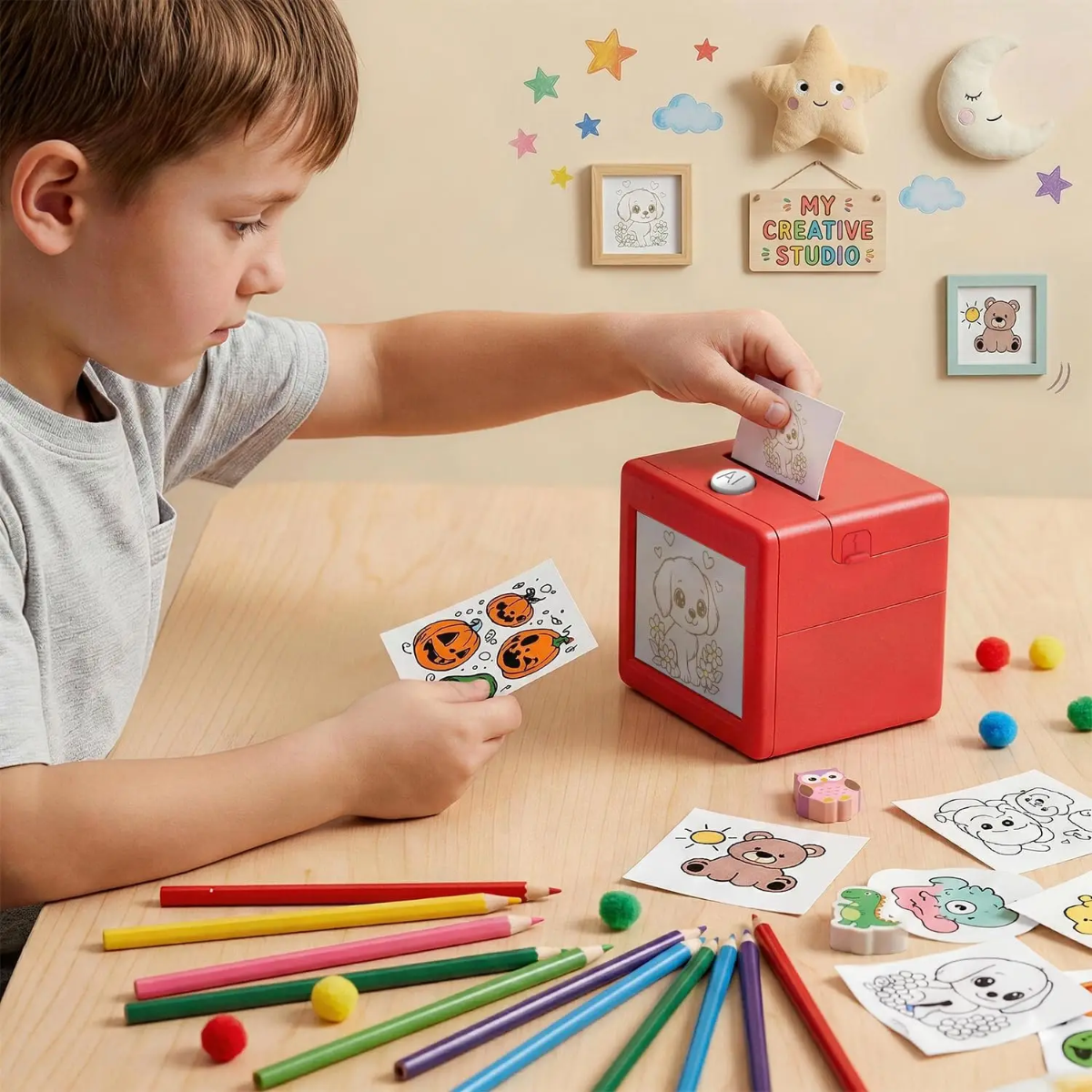 StickerMagic – Lernreich & Kreativ – KI-Aufkleberdrucker für Kinder | Pädagogisches Holzspielzeug von Mein Kleines Baby