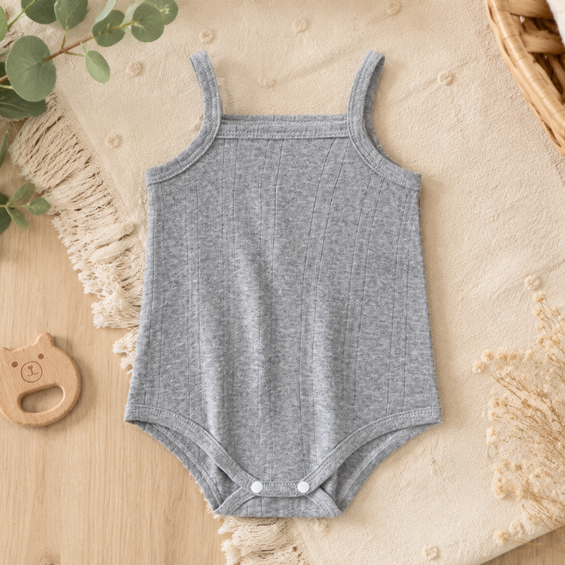 Summer Bodysuit – Leicht & bequem – Gestrickter Baby-Strampler Aprikose / 73 (6–9 Monate) / Weißer Knopf | Pädagogisches Holzspielzeug von Mein Kleines Baby