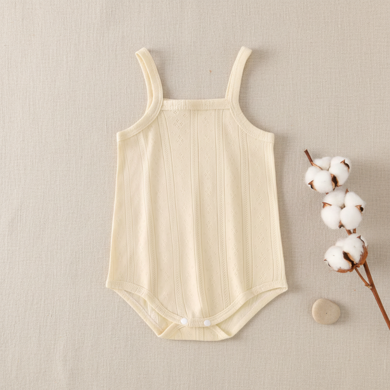 Summer Bodysuit – Leicht & bequem – Gestrickter Baby-Strampler Gelb (Neugeborene) / 50 (Neugeboren) | Pädagogisches Holzspielzeug von Mein Kleines Baby
