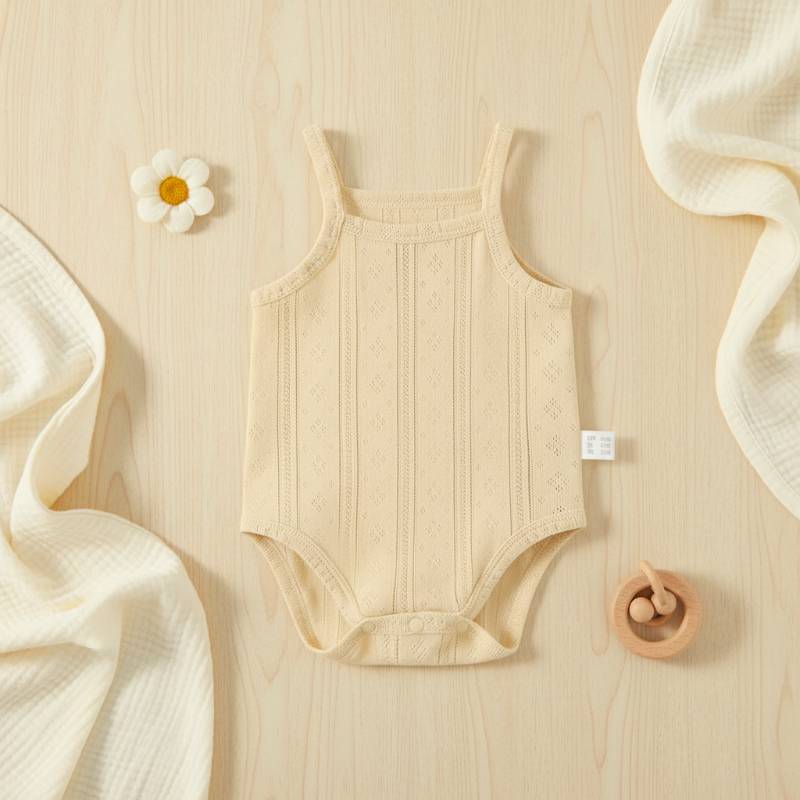 Summer Bodysuit – Leicht & bequem – Gestrickter Baby-Strampler Gelb / 70 (3–6 Monate) | Pädagogisches Holzspielzeug von Mein Kleines Baby