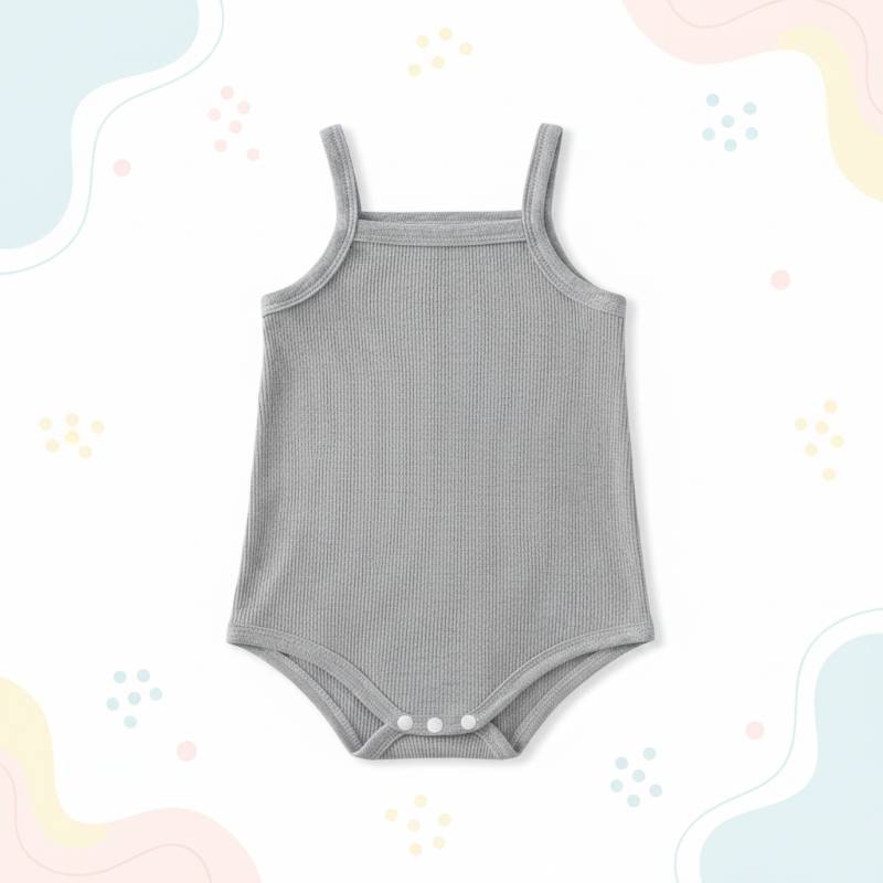 Summer Bodysuit – Leicht & bequem – Gestrickter Baby-Strampler Grau / 70 (3–6 Monate) | Pädagogisches Holzspielzeug von Mein Kleines Baby