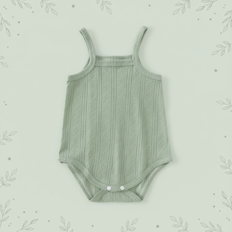 Summer Bodysuit – Leicht & bequem – Gestrickter Baby-Strampler Grün / 70 (3–6 Monate) | Pädagogisches Holzspielzeug von Mein Kleines Baby