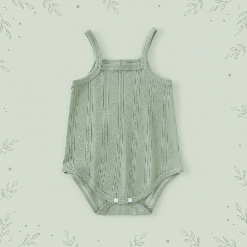 Summer Bodysuit – Leicht & bequem – Gestrickter Baby-Strampler Grün / 90 (9–12 Monate) | Pädagogisches Holzspielzeug von Mein Kleines Baby