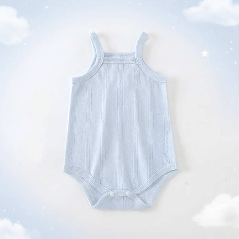 Summer Bodysuit – Leicht & bequem – Gestrickter Baby-Strampler Himmelblau / 60 (0–3 Monate) | Pädagogisches Holzspielzeug von Mein Kleines Baby