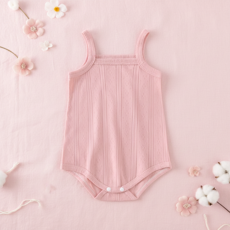 Summer Bodysuit – Leicht & bequem – Gestrickter Baby-Strampler Rosa / 90 (9–12 Monate) | Pädagogisches Holzspielzeug von Mein Kleines Baby