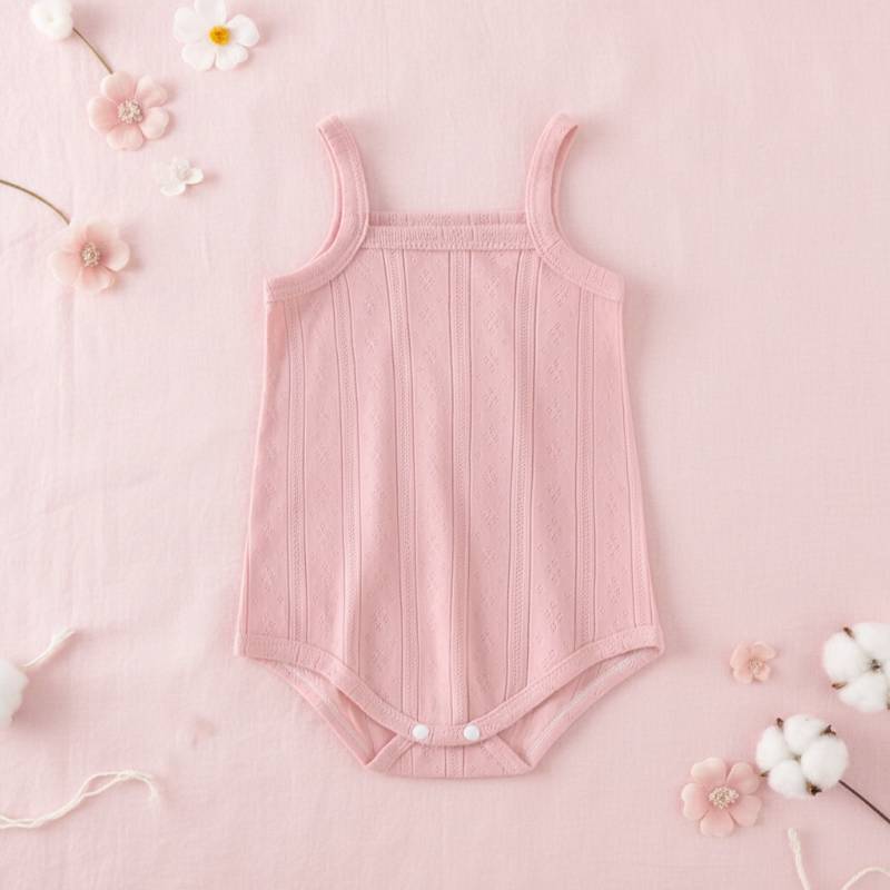 Summer Bodysuit – Leicht & bequem – Gestrickter Baby-Strampler Rosa / 90 (9–12 Monate) | Pädagogisches Holzspielzeug von Mein Kleines Baby