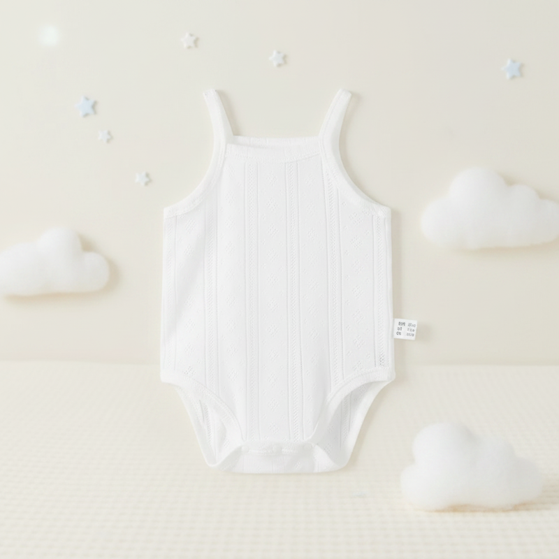 Summer Bodysuit – Leicht & bequem – Gestrickter Baby-Strampler Weiß (Neugeborene) / 50 (Neugeboren) | Pädagogisches Holzspielzeug von Mein Kleines Baby