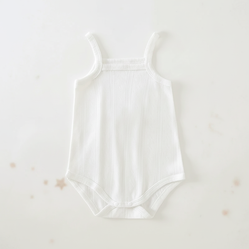 Summer Bodysuit – Leicht & bequem – Gestrickter Baby-Strampler Weiß / 100 (12–18 Monate) | Pädagogisches Holzspielzeug von Mein Kleines Baby