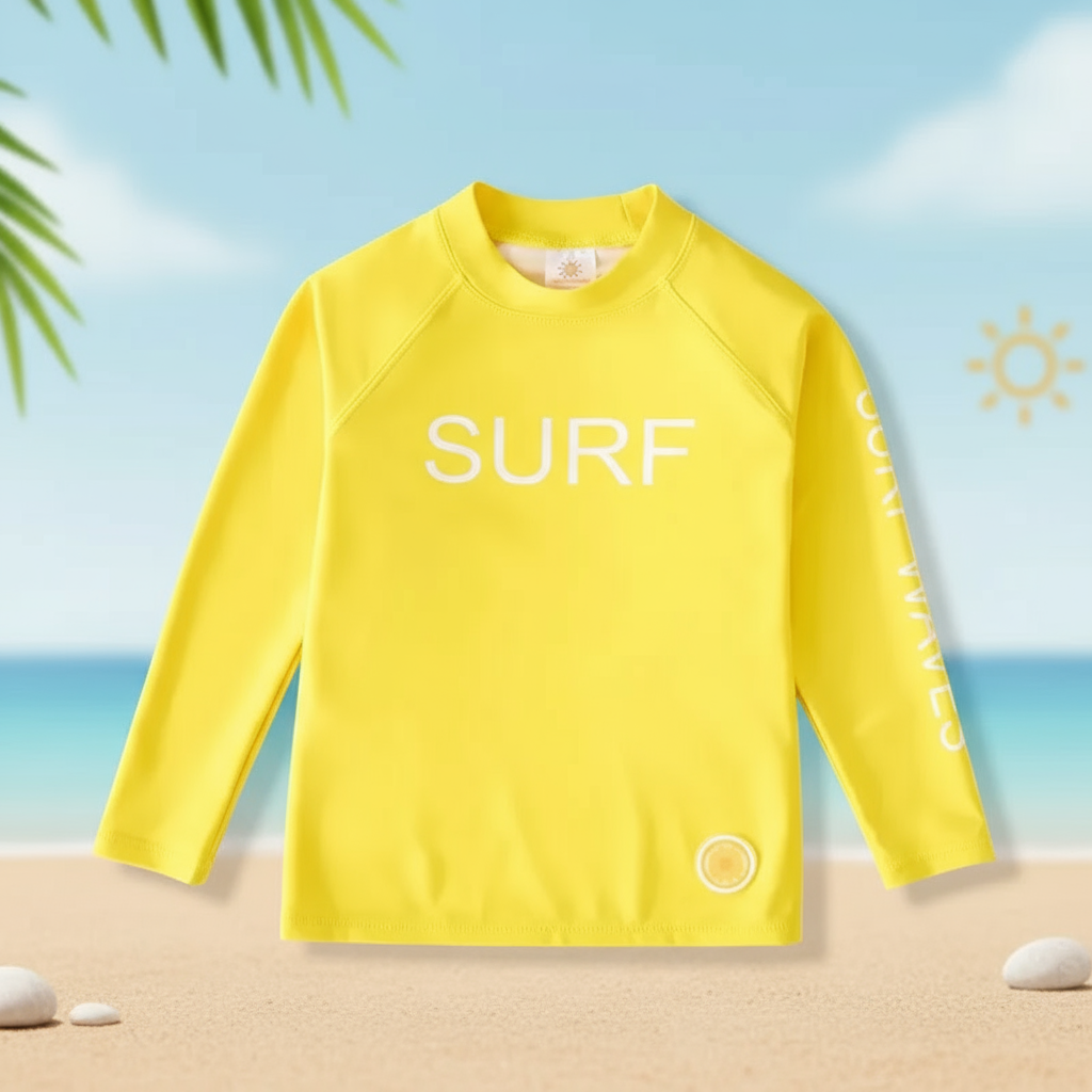 SunShield– Schützend&Flexibel– Langärmliges Surfshirt für Kinder mit UPF 50+ Gelb / 140 (8–9 Jahre) | Pädagogisches Holzspielzeug von Mein Kleines Baby