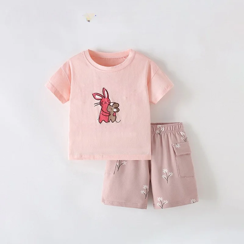 SunnyBloom– Sommer&Niedlich– Passendes Sommerset Rosa Hasenumarmung / 150 (7-8 Jahre) | Pädagogisches Holzspielzeug von Mein Kleines Baby
