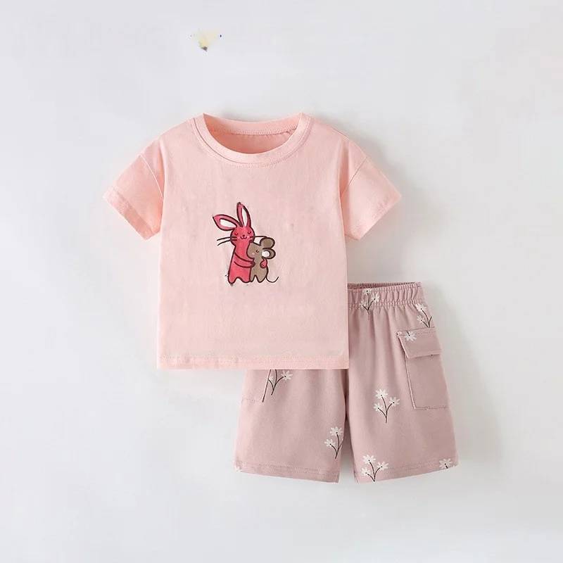 SunnyBloom– Sommer&Niedlich– Passendes Sommerset Rosa Hasenumarmung / 150 (7-8 Jahre) | Pädagogisches Holzspielzeug von Mein Kleines Baby