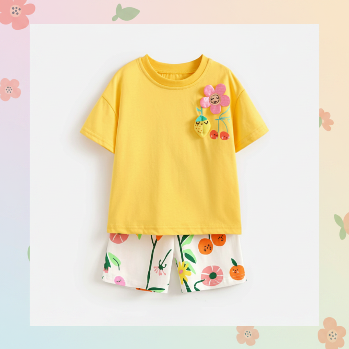 SunnyBloom – Sommer & Sød – Matchende sommersæt Gul blomst / 120 (4-5 år) | Pädagogisches Holzspielzeug von Mein Kleines Baby