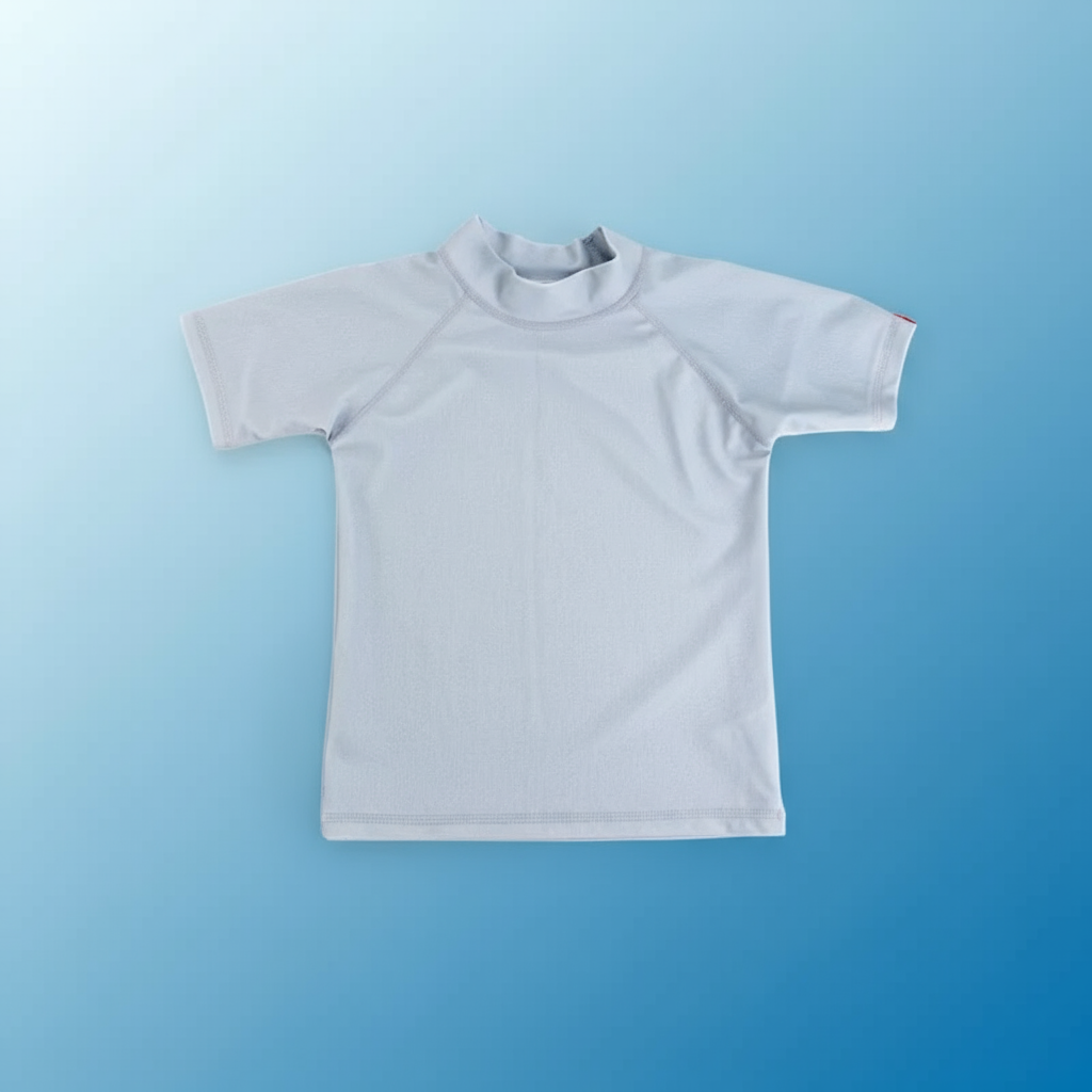SunnyGuard– Sommerlich&schützend – Anti-UV-Schwimmshirt für Kinder mit kurzen Ärmeln 110 (4–5 Jahre) / Grau | Pädagogisches Holzspielzeug von Mein Kleines Baby