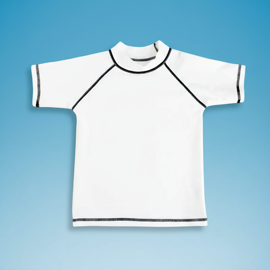 SunnyGuard– Sommerlich&schützend – Anti-UV-Schwimmshirt für Kinder mit kurzen Ärmeln 110 (4–5 Jahre) / Weiß | Pädagogisches Holzspielzeug von Mein Kleines Baby