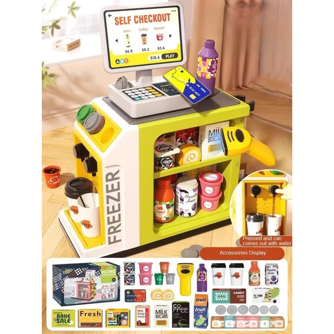 Supermarket Set™ - Indkøbssjov til hjemmet - Legetøjs kasseapparat Gul | Pädagogisches Holzspielzeug von Mein Kleines Baby