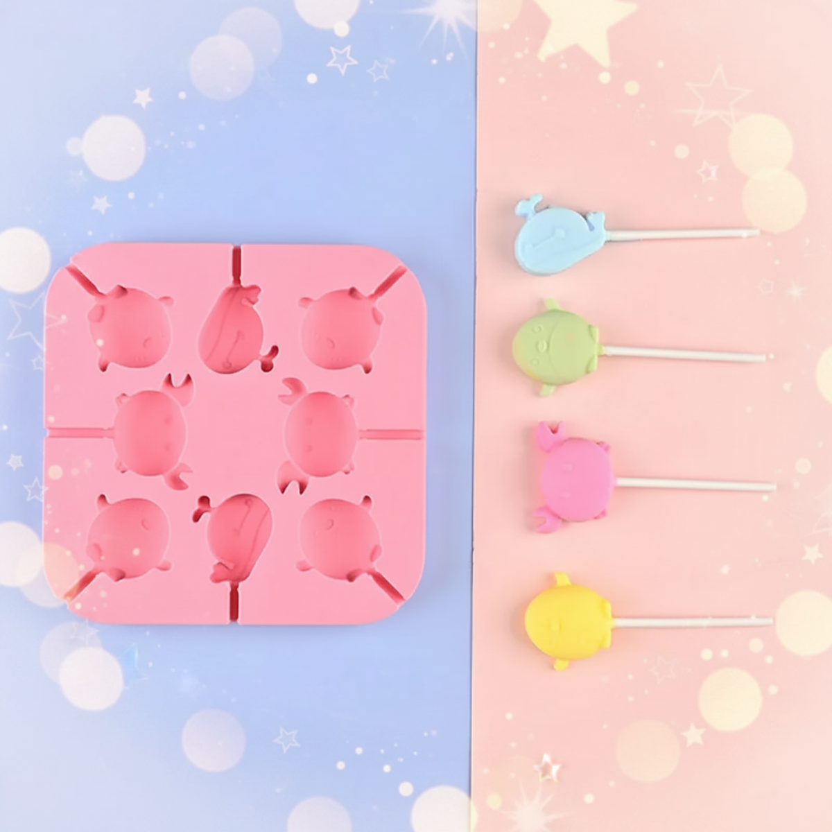 SweetPop – Bewusst verwöhnen – Silikon-Lutscher-Formen-Set Meerestiere | Pädagogisches Holzspielzeug von Mein Kleines Baby