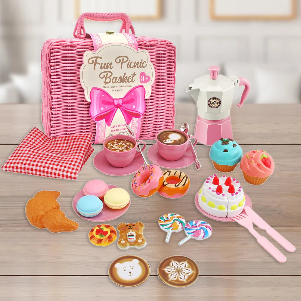 Tea Party Set– Süß&schick– Picknick-Spielzeug-Set Rosa | Pädagogisches Holzspielzeug von Mein Kleines Baby