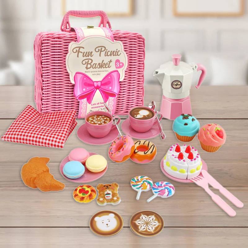Tea Party Set– Süß&schick– Picknick-Spielzeug-Set Rosa | Pädagogisches Holzspielzeug von Mein Kleines Baby