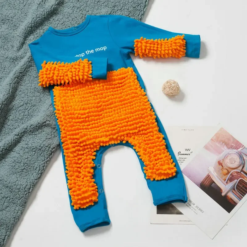 TinyCleaner – Weich & praktisch – Baby-Strampler zum Krabbeln und Spielen Blau Orange / 80 (9–12 Monate) | Pädagogisches Holzspielzeug von Mein Kleines Baby