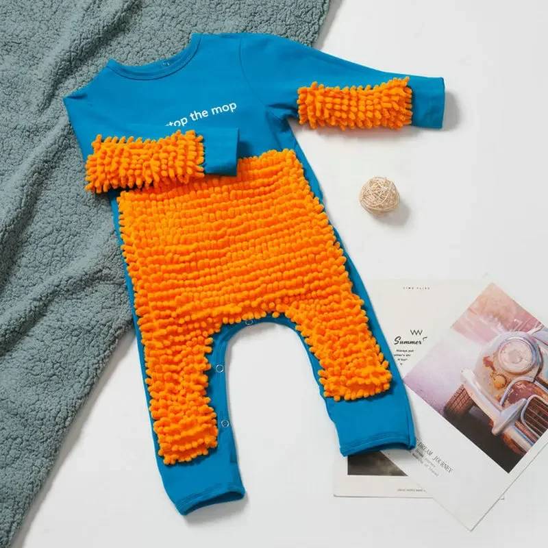 TinyCleaner – Weich & praktisch – Baby-Strampler zum Krabbeln und Spielen Blau Orange / 80 (9–12 Monate) | Pädagogisches Holzspielzeug von Mein Kleines Baby
