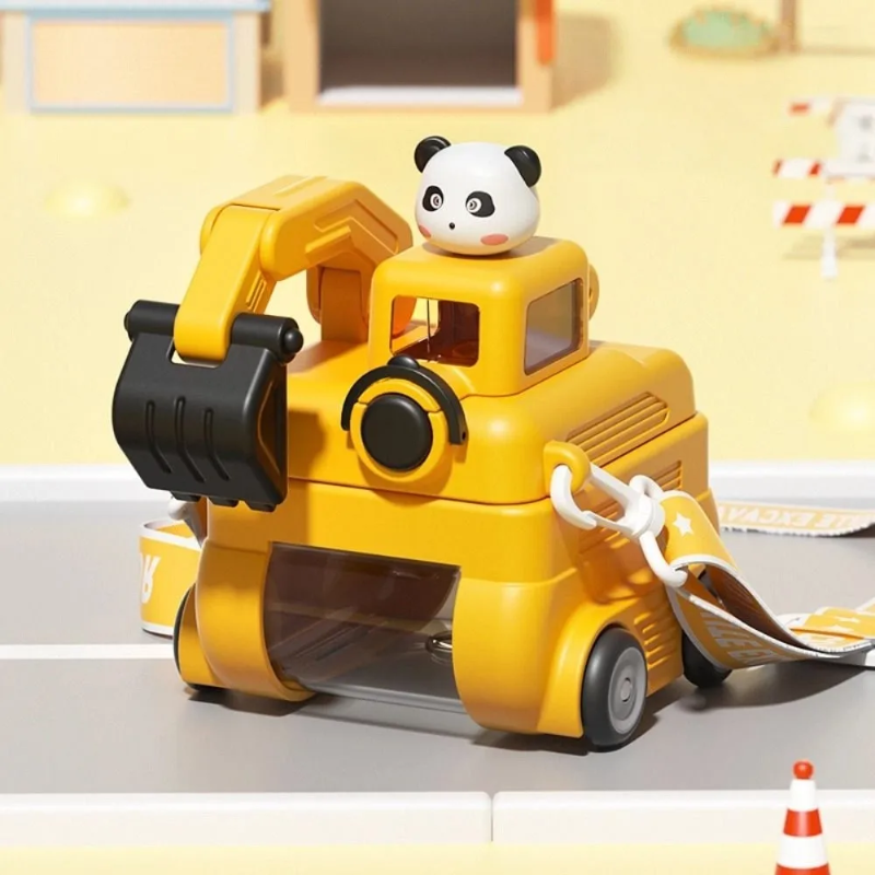 TinyExcavators – Einzigartig & praktisch – Bagger-Trinkflasche mit Strohhalm Gelb | Pädagogisches Holzspielzeug von Mein Kleines Baby