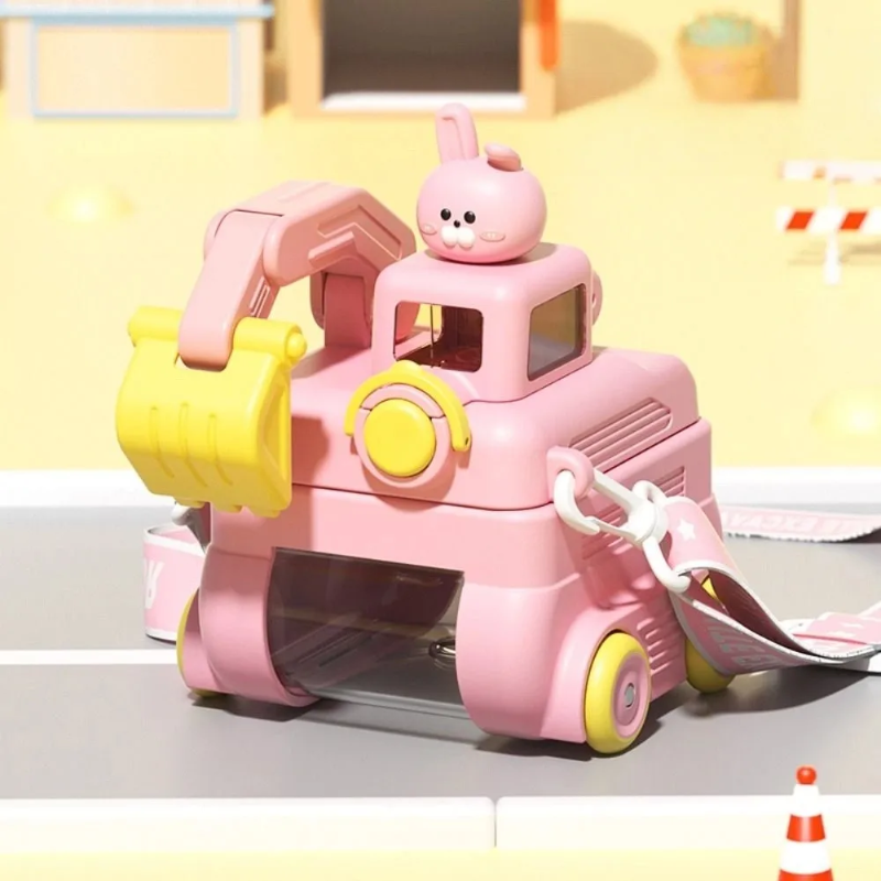 TinyExcavators – Einzigartig & praktisch – Bagger-Trinkflasche mit Strohhalm Rosa | Pädagogisches Holzspielzeug von Mein Kleines Baby