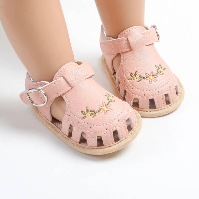 TinyPetals– Komfort&Stil– Babysandalen mit Blumenstickerei Rosa / 12 (6-12 Monate) | Pädagogisches Holzspielzeug von Mein Kleines Baby
