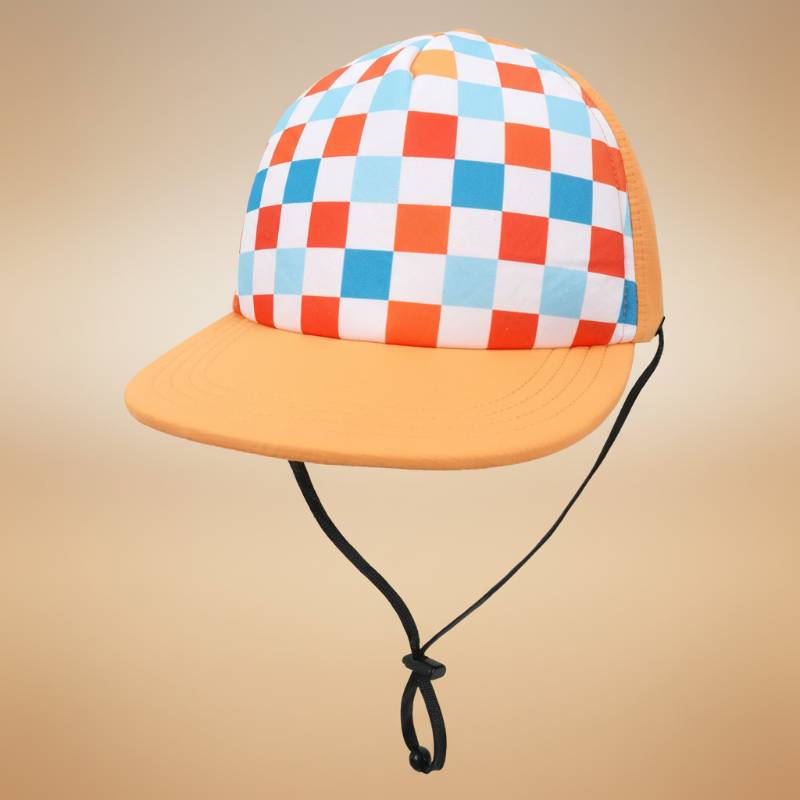 TinyRay – Atmungsaktiv & Verspielt – Kinder-Kappe Orange kariert / 56 (3–8 jaar) | Pädagogisches Holzspielzeug von Mein Kleines Baby