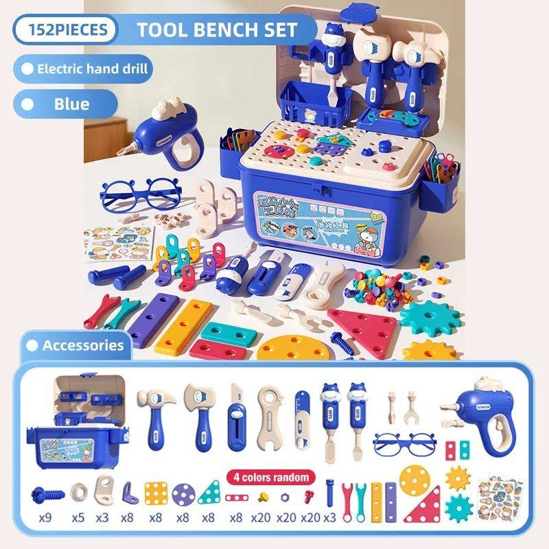 Tool Master - Bauen&Spielen - Werkzeugkasten Spielset 152 Stück (Blau) | Pädagogisches Holzspielzeug von Mein Kleines Baby