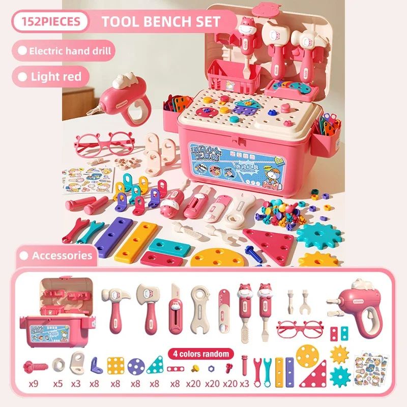 Tool Master - Bauen&Spielen - Werkzeugkasten Spielset 152 Stück (rot) | Pädagogisches Holzspielzeug von Mein Kleines Baby