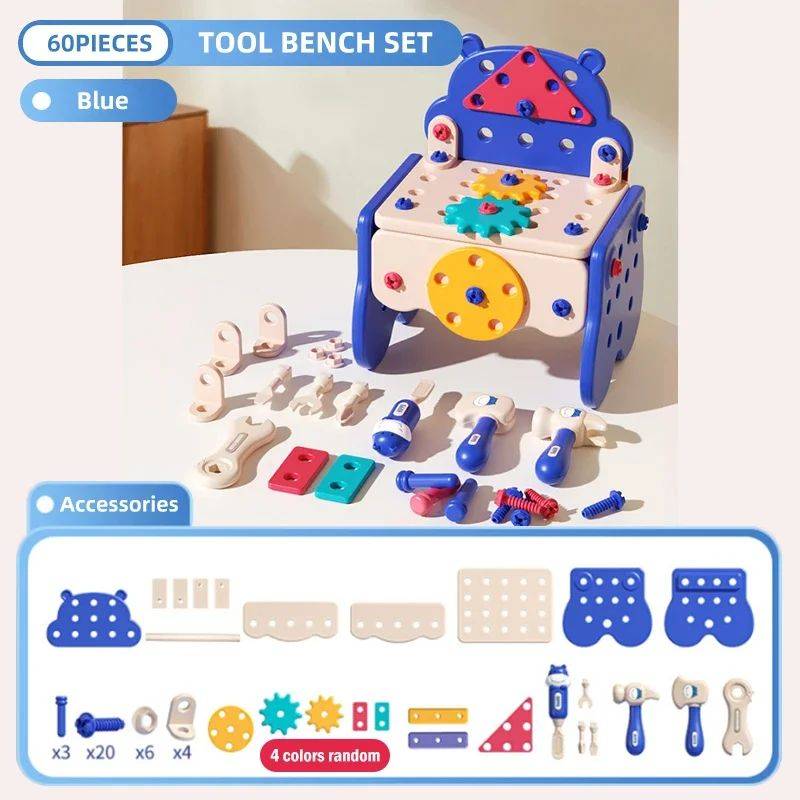 Tool Master - Bauen&Spielen - Werkzeugkasten Spielset 60 Stück (Blau) | Pädagogisches Holzspielzeug von Mein Kleines Baby