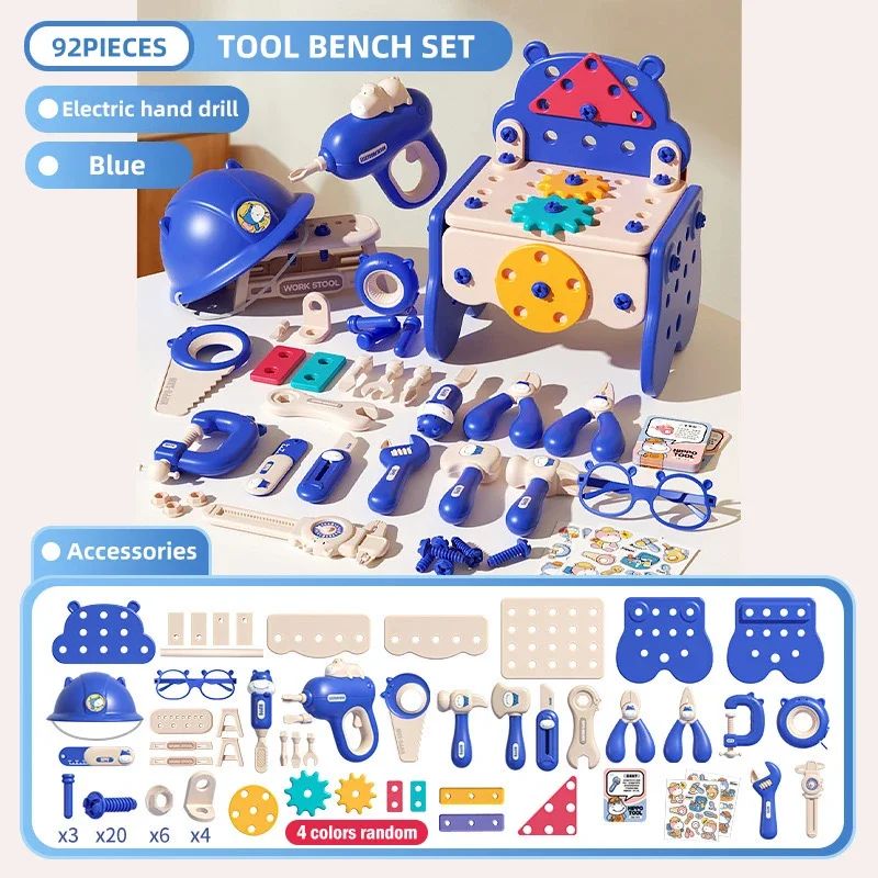 Tool Master - Bauen&Spielen - Werkzeugkasten Spielset 92 Stück (Blau) | Pädagogisches Holzspielzeug von Mein Kleines Baby