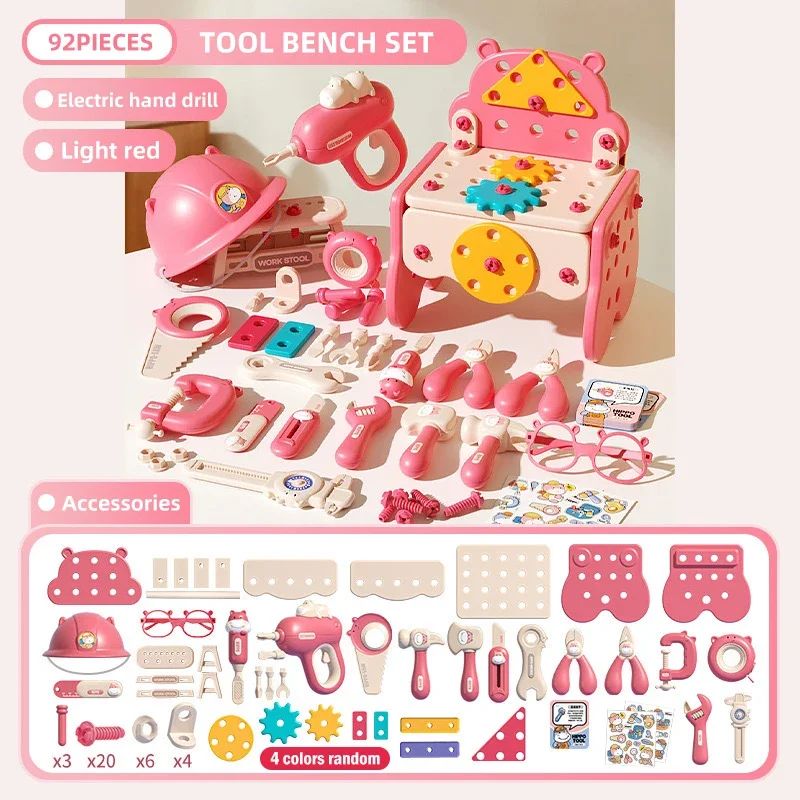 Tool Master - Bauen&Spielen - Werkzeugkasten Spielset 92 Stück (rot) | Pädagogisches Holzspielzeug von Mein Kleines Baby