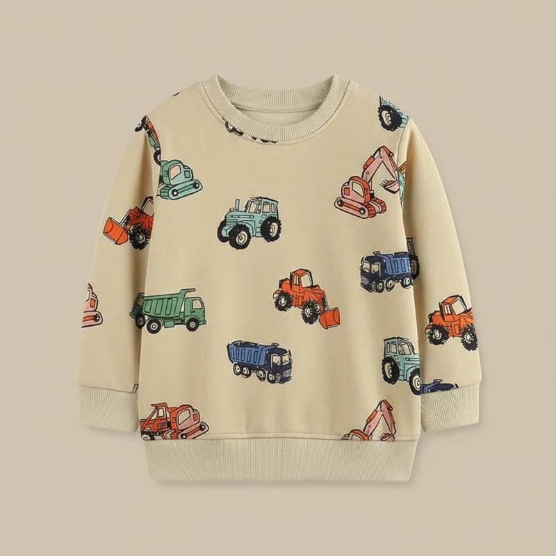 TruckTales– Weich&Warm - Pullover mit bunten Baufahrzeugen 110 (4–5 Jahre) | Pädagogisches Holzspielzeug von Mein Kleines Baby