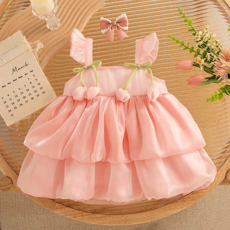 Tulip Mesh Dress – Elegant & Komfort – Kinderkleid Rosa / 100 (18–24 Monate) | Pädagogisches Holzspielzeug von Mein Kleines Baby
