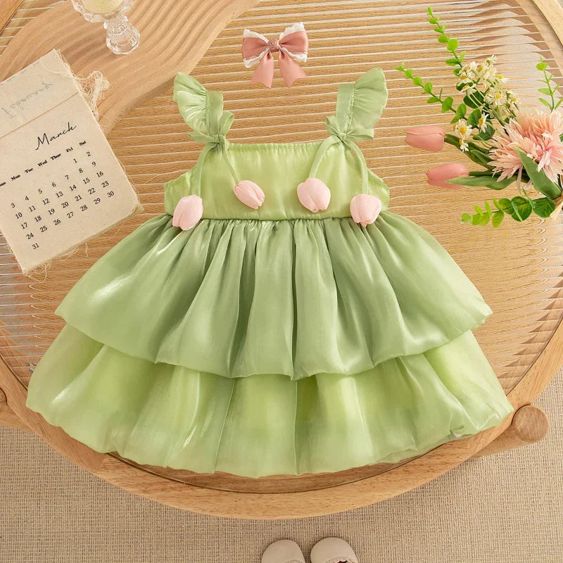 Tulip Mesh Dress – Elegant & komfortabel – børnekjole Grøn / 110 (2–3 år) | Pädagogisches Holzspielzeug von Mein Kleines Baby