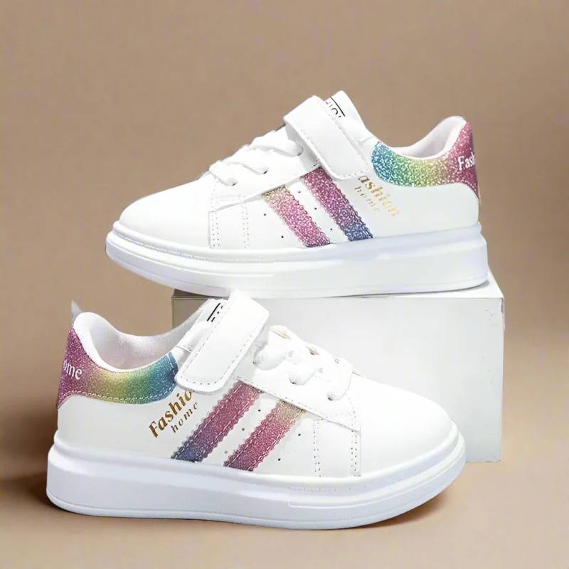 UrbanFlex– Cool&bequem– Weiße Sneakers Regenbogen / 35 (7.5–8 Jahre) | Pädagogisches Holzspielzeug von Mein Kleines Baby