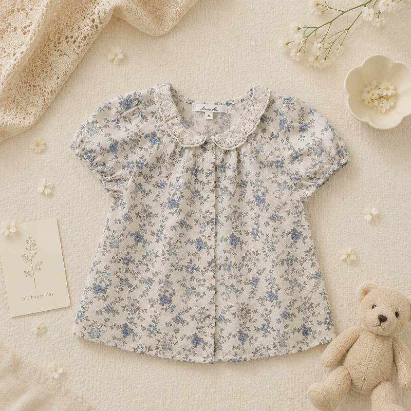 Vine Print Blouse – Let og sød – Børnebluse med pufærmer 140 (10–11 år) | Pädagogisches Holzspielzeug von Mein Kleines Baby