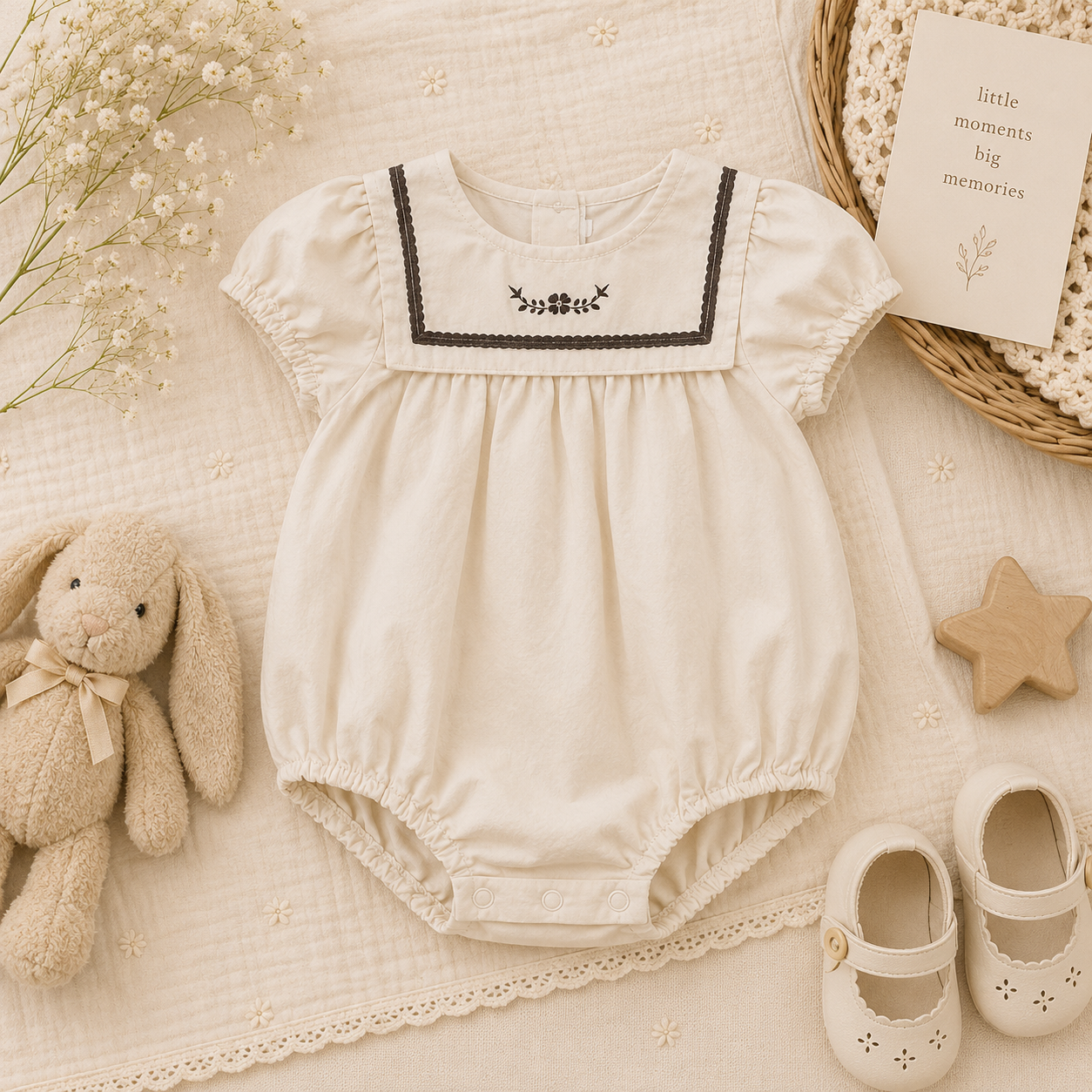 Vintage Rompers – Zeitlos & weich – Baby-Strampler 80 (3–6 Monate) / Klassische Bloom Bubble | Pädagogisches Holzspielzeug von Mein Kleines Baby