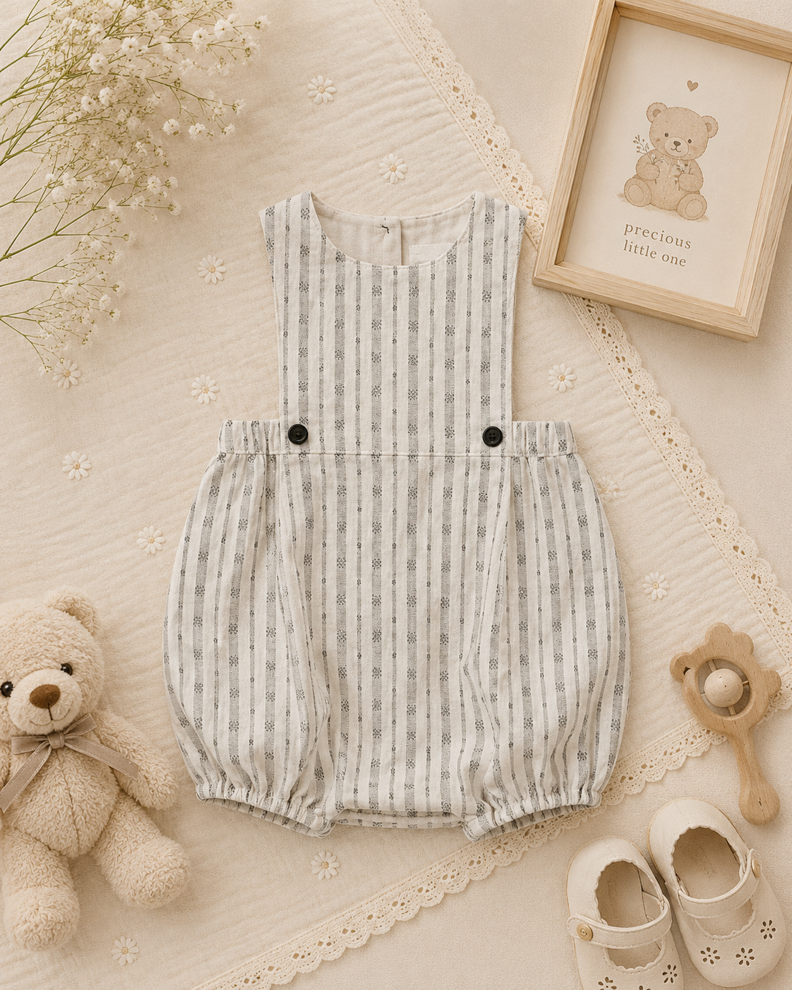 Vintage Rompers – Zeitlos & weich – Baby-Strampler 80 (3–6 Monate) / Kleine gestreifte Blase | Pädagogisches Holzspielzeug von Mein Kleines Baby