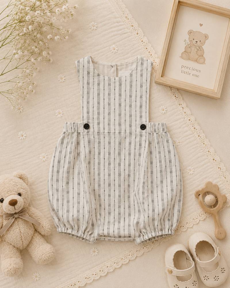 Vintage Rompers – Zeitlos & weich – Baby-Strampler 80 (3–6 Monate) / Kleine gestreifte Blase | Pädagogisches Holzspielzeug von Mein Kleines Baby