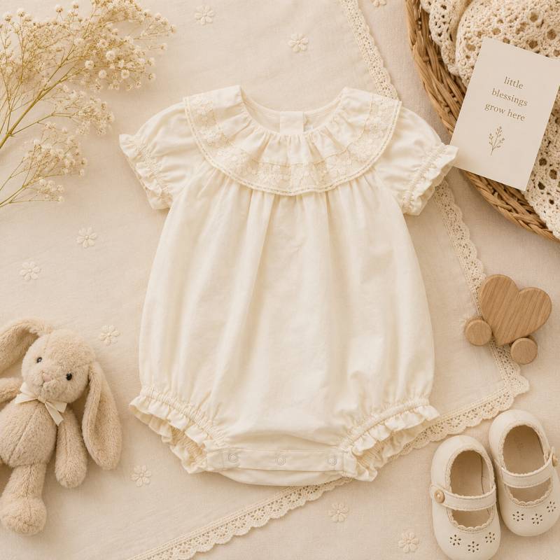Vintage Rompers – Zeitlos & weich – Baby-Strampler 80 (3–6 Monate) / Traditioneller Spitzenkragen | Pädagogisches Holzspielzeug von Mein Kleines Baby