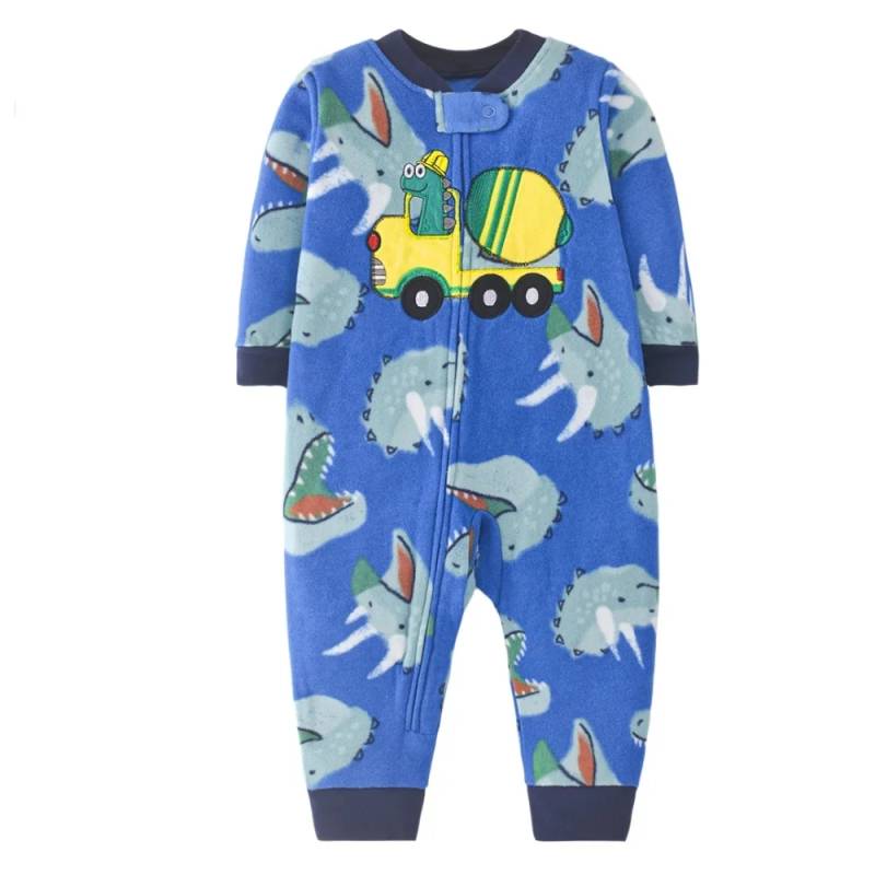 WarmBuddy – Süß & weich – Baby-Strampler aus Fleece mit Cartoon-Aufdruck Dino-Lkw / 66 (3–6 Monate) | Pädagogisches Holzspielzeug von Mein Kleines Baby