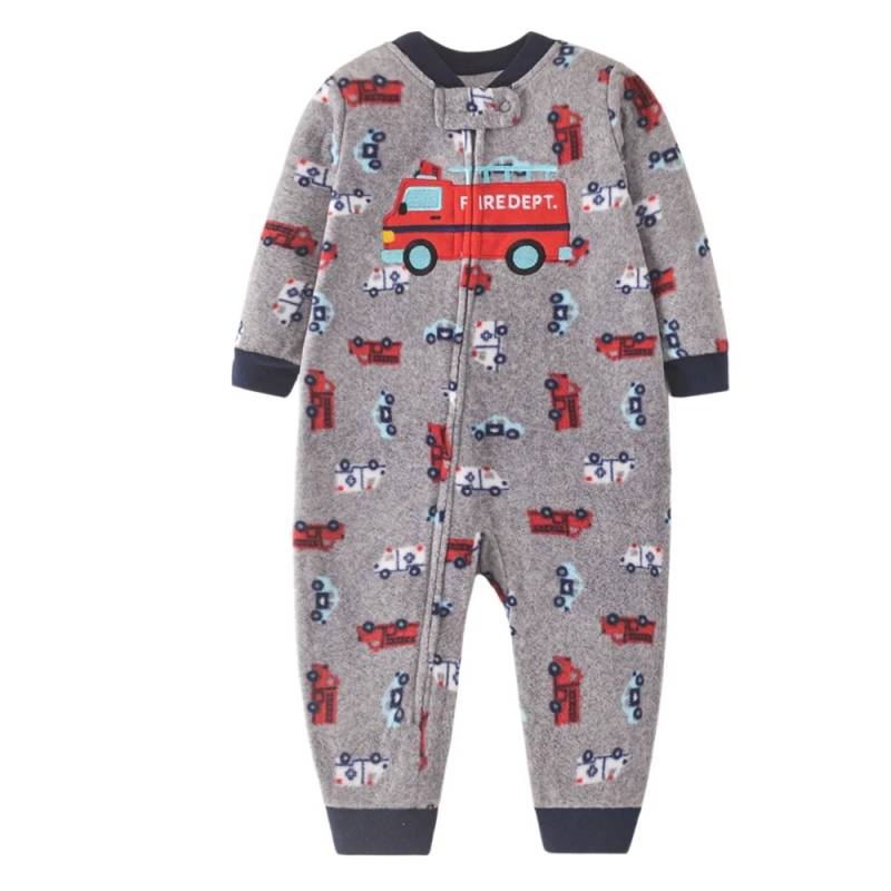 WarmBuddy – Süß & weich – Baby-Strampler aus Fleece mit Cartoon-Aufdruck Feuerwehrwagen / 66 (3–6 Monate) | Pädagogisches Holzspielzeug von Mein Kleines Baby