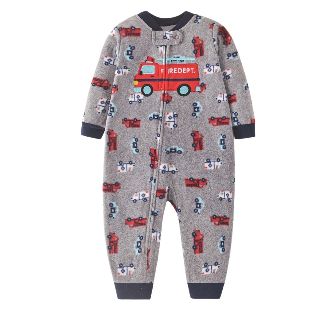 WarmBuddy – Süß & weich – Baby-Strampler aus Fleece mit Cartoon-Aufdruck Feuerwehrwagen / 73 (6–9 Monate) | Pädagogisches Holzspielzeug von Mein Kleines Baby