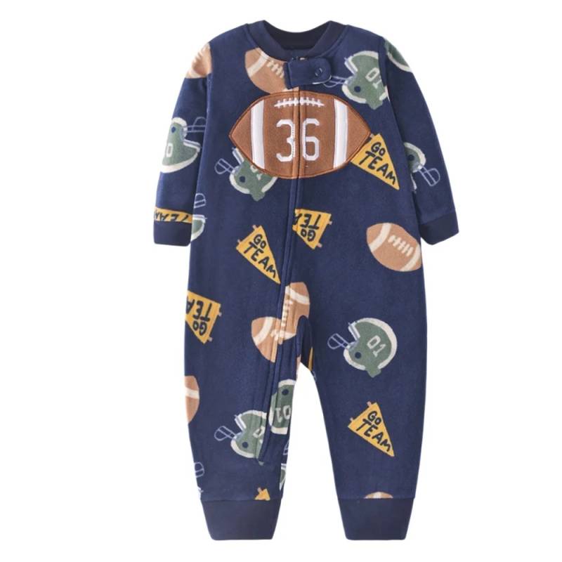 WarmBuddy – Süß & weich – Baby-Strampler aus Fleece mit Cartoon-Aufdruck Fußball / 66 (3–6 Monate) | Pädagogisches Holzspielzeug von Mein Kleines Baby