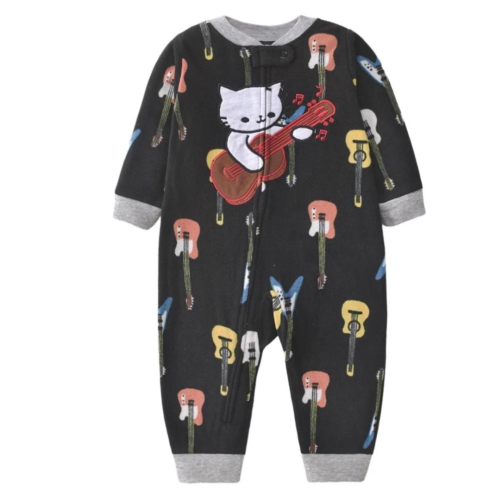 WarmBuddy – Süß & weich – Baby-Strampler aus Fleece mit Cartoon-Aufdruck Katze / 59 (0–3 Monate) | Pädagogisches Holzspielzeug von Mein Kleines Baby
