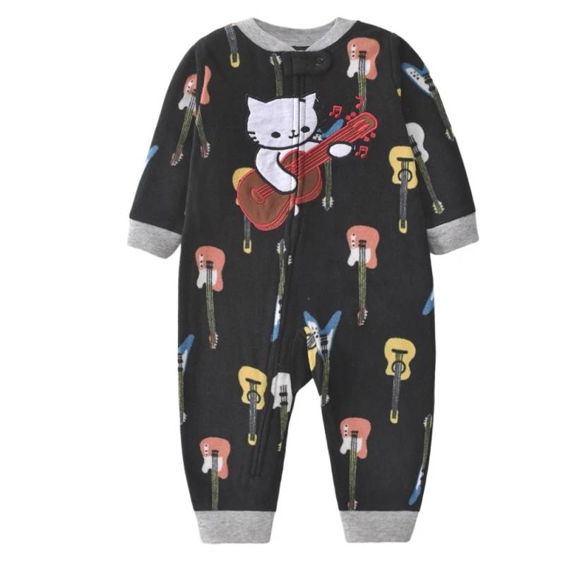 WarmBuddy – Süß & weich – Baby-Strampler aus Fleece mit Cartoon-Aufdruck Katze / 73 (6–9 Monate) | Pädagogisches Holzspielzeug von Mein Kleines Baby