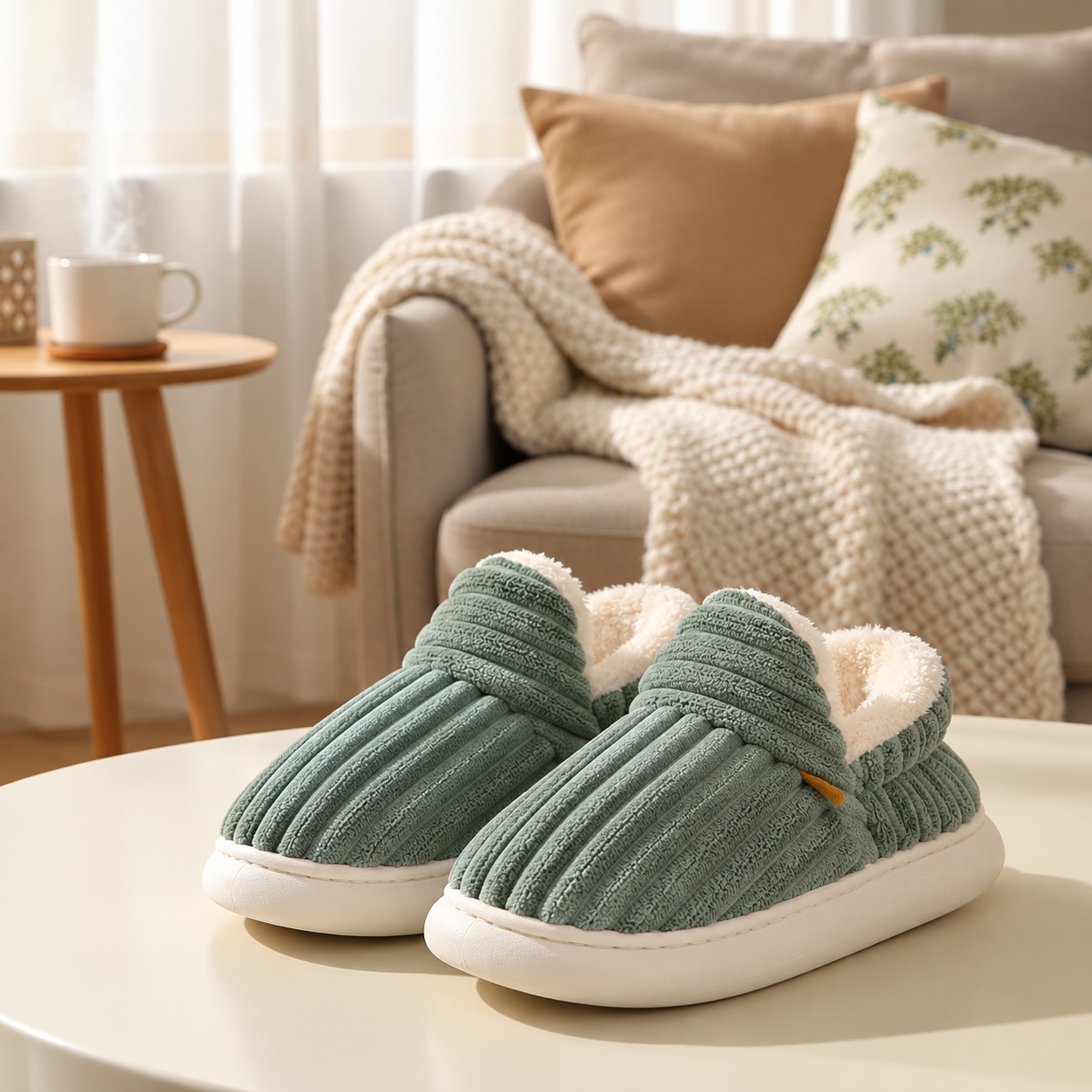 WarmNest – Blød og varm – Skridsikre hjemmesko Grøn / 40/41 (Voksne) | Pädagogisches Holzspielzeug von Mein Kleines Baby